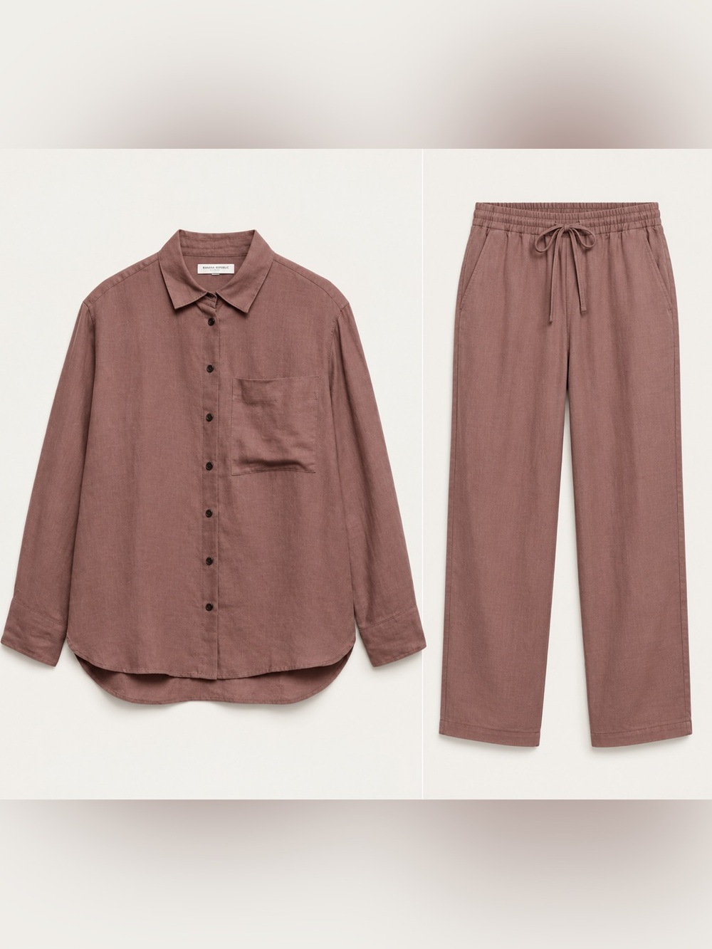 Banana Republic 100% Linen Matching Set Brownstone Mauve S